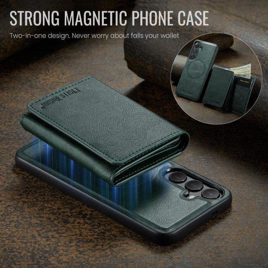 For Samsung Galaxy S24+ 5G Fierre Shann 2 in 1 Holder RFID Card Slot Wallet MagSafe Phone Case(Green)