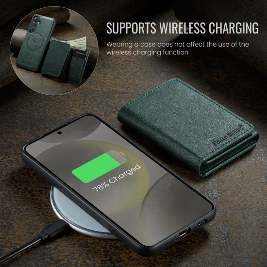 For Samsung Galaxy S24+ 5G Fierre Shann 2 in 1 Holder RFID Card Slot Wallet MagSafe Phone Case(Green)