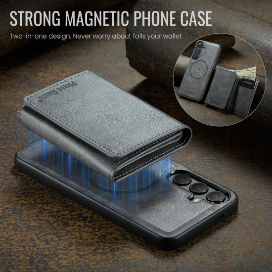 For Samsung Galaxy S24+ 5G Fierre Shann 2 in 1 Holder RFID Card Slot Wallet MagSafe Phone Case(Grey)