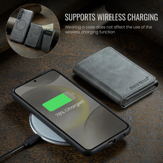 For Samsung Galaxy S24+ 5G Fierre Shann 2 in 1 Holder RFID Card Slot Wallet MagSafe Phone Case(Grey)