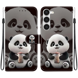 For Samsung Galaxy S23 5G Crystal Texture Colored Drawing Leather Phone Case(Milk Tea Bear)