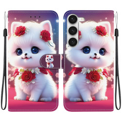 For Samsung Galaxy S23 5G Crystal Texture Colored Drawing Leather Phone Case(Rose Cat)