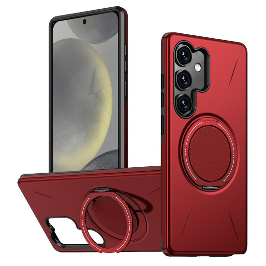 For Samsung Galaxy S24+ 5G Metal Rotation Holder MagSafe TPU Hybrid PC Phone Case(Red)