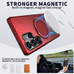For Samsung Galaxy S24+ 5G Metal Rotation Holder MagSafe TPU Hybrid PC Phone Case(Red)