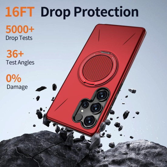 For Samsung Galaxy S24+ 5G Metal Rotation Holder MagSafe TPU Hybrid PC Phone Case(Red)