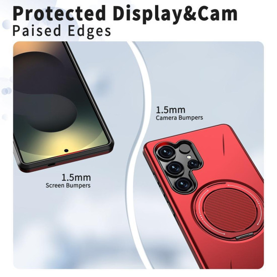 For Samsung Galaxy S24+ 5G Metal Rotation Holder MagSafe TPU Hybrid PC Phone Case(Red)