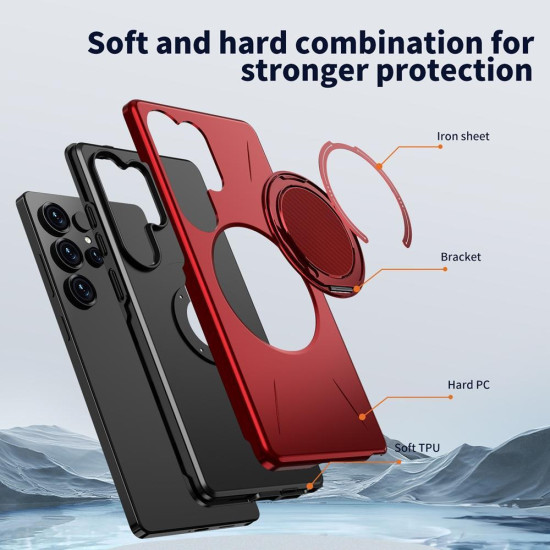 For Samsung Galaxy S24+ 5G Metal Rotation Holder MagSafe TPU Hybrid PC Phone Case(Red)