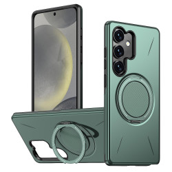 For Samsung Galaxy S24+ 5G Metal Rotation Holder MagSafe TPU Hybrid PC Phone Case(Grey Green)