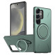 For Samsung Galaxy S24+ 5G Metal Rotation Holder MagSafe TPU Hybrid PC Phone Case(Grey Green)