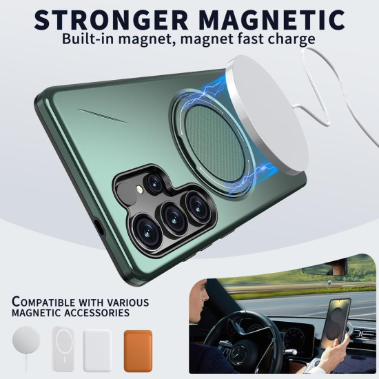For Samsung Galaxy S24+ 5G Metal Rotation Holder MagSafe TPU Hybrid PC Phone Case(Grey Green)