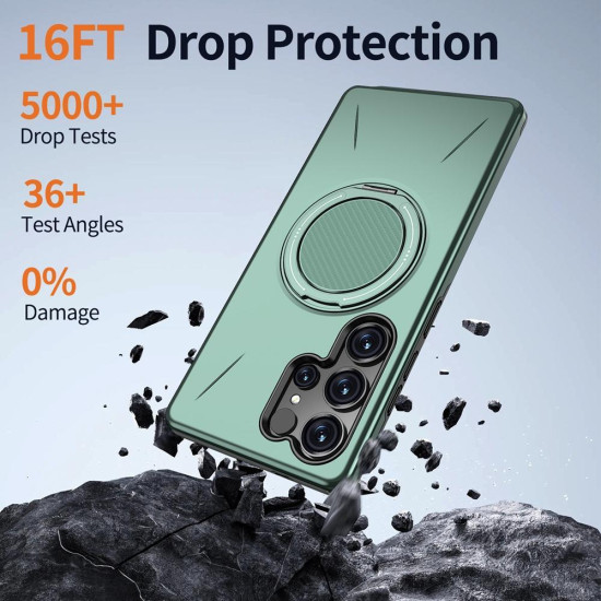 For Samsung Galaxy S24+ 5G Metal Rotation Holder MagSafe TPU Hybrid PC Phone Case(Grey Green)