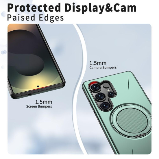 For Samsung Galaxy S24+ 5G Metal Rotation Holder MagSafe TPU Hybrid PC Phone Case(Grey Green)