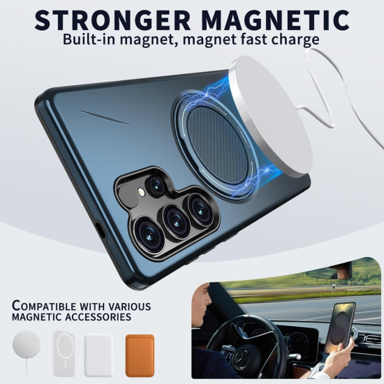 For Samsung Galaxy S24+ 5G Metal Rotation Holder MagSafe TPU Hybrid PC Phone Case(Navy Blue)