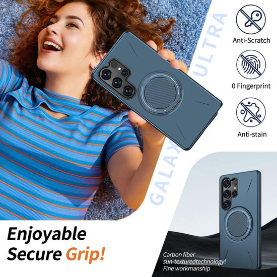 For Samsung Galaxy S24+ 5G Metal Rotation Holder MagSafe TPU Hybrid PC Phone Case(Navy Blue)
