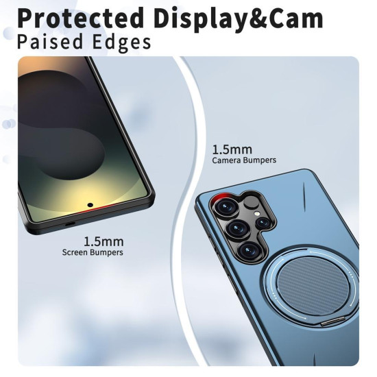 For Samsung Galaxy S24+ 5G Metal Rotation Holder MagSafe TPU Hybrid PC Phone Case(Navy Blue)