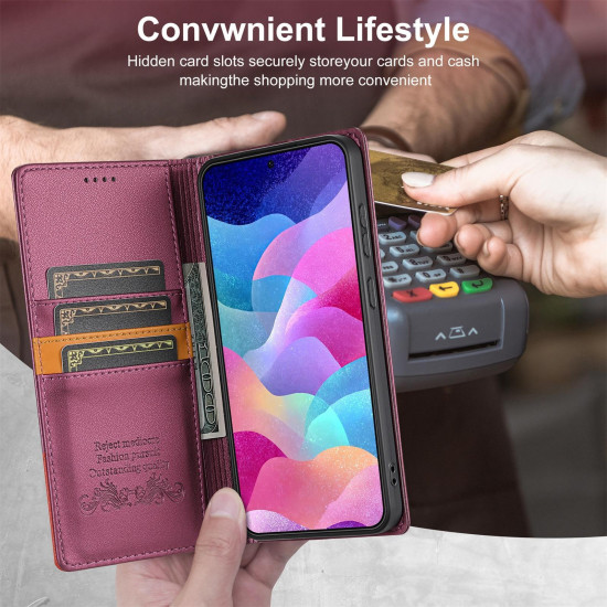 For Samsung Galaxy S24+ 5G N.BEKUS P3 RFID Stitching Magnetic Flip Leather Phone Case(Wine Red)