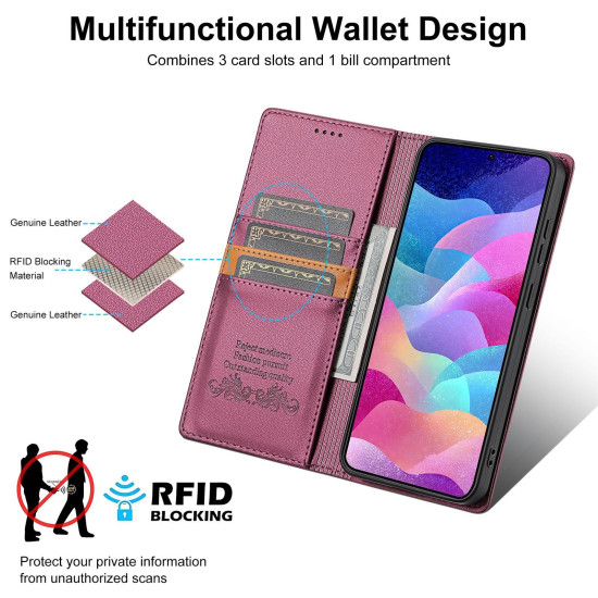For Samsung Galaxy S24+ 5G N.BEKUS P3 RFID Stitching Magnetic Flip Leather Phone Case(Wine Red)