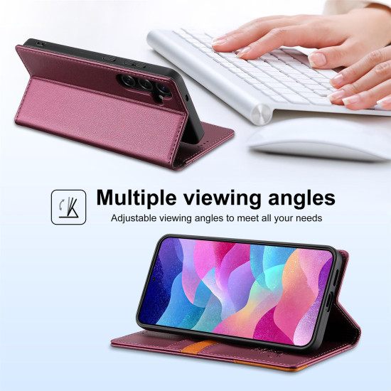 For Samsung Galaxy S24+ 5G N.BEKUS P3 RFID Stitching Magnetic Flip Leather Phone Case(Wine Red)