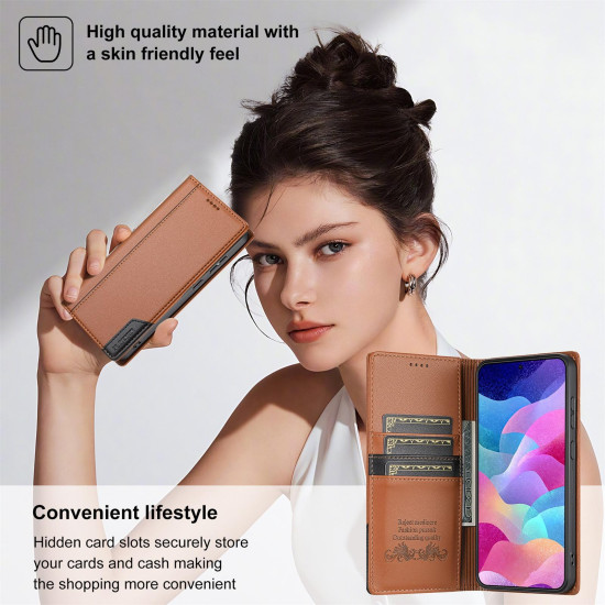 For Samsung Galaxy S24+ 5G N.BEKUS P3 RFID Stitching Magnetic Flip Leather Phone Case(Brown)
