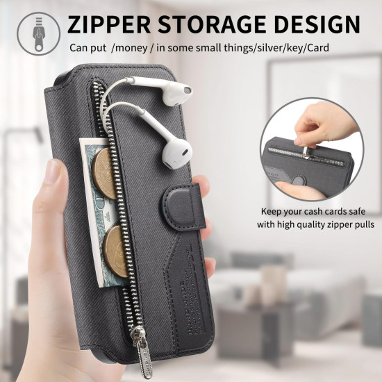 For Samsung Galaxy S24+ 5G Twill Fabric MagSafe RFID Anti-theft Zipper Wallet Leather Phone Case(Black)