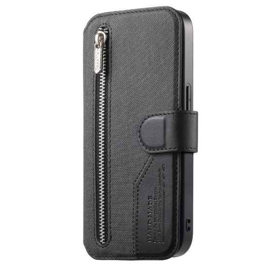 For Samsung Galaxy S24+ 5G Twill Fabric MagSafe RFID Anti-theft Zipper Wallet Leather Phone Case(Black)
