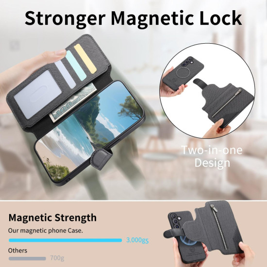 For Samsung Galaxy S24+ 5G Twill Fabric MagSafe RFID Anti-theft Zipper Wallet Leather Phone Case(Black)