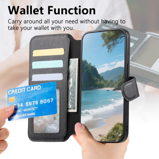 For Samsung Galaxy S24+ 5G Twill Fabric MagSafe RFID Anti-theft Zipper Wallet Leather Phone Case(Black)