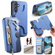 For Samsung Galaxy S24+ 5G Twill Fabric MagSafe RFID Anti-theft Zipper Wallet Leather Phone Case(Dark Blue)