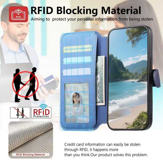 For Samsung Galaxy S24+ 5G Twill Fabric MagSafe RFID Anti-theft Zipper Wallet Leather Phone Case(Dark Blue)