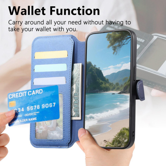 For Samsung Galaxy S24+ 5G Twill Fabric MagSafe RFID Anti-theft Zipper Wallet Leather Phone Case(Dark Blue)