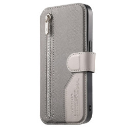For Samsung Galaxy S24+ 5G Twill Fabric MagSafe RFID Anti-theft Zipper Wallet Leather Phone Case(Grey)