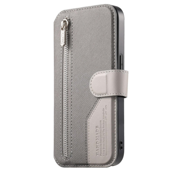 For Samsung Galaxy S24+ 5G Twill Fabric MagSafe RFID Anti-theft Zipper Wallet Leather Phone Case(Grey)