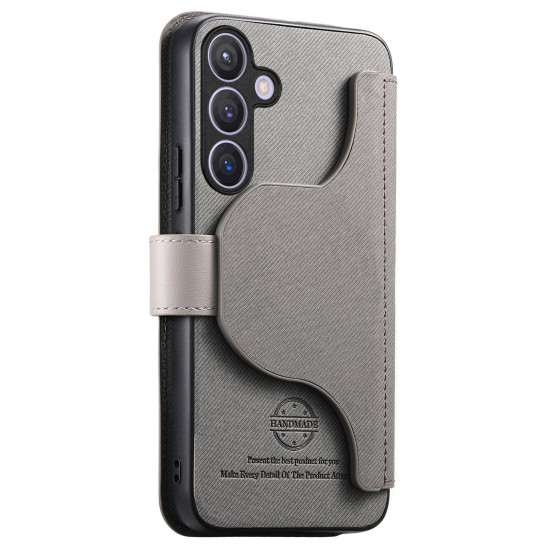 For Samsung Galaxy S24+ 5G Twill Fabric MagSafe RFID Anti-theft Zipper Wallet Leather Phone Case(Grey)