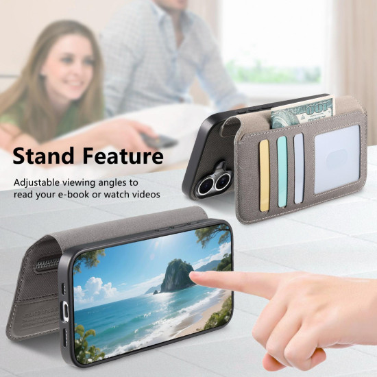 For Samsung Galaxy S24+ 5G Twill Fabric MagSafe RFID Anti-theft Zipper Wallet Leather Phone Case(Grey)