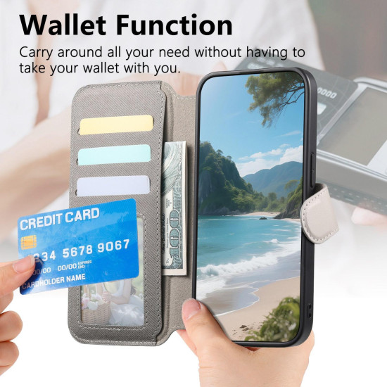 For Samsung Galaxy S24+ 5G Twill Fabric MagSafe RFID Anti-theft Zipper Wallet Leather Phone Case(Grey)