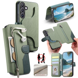 For Samsung Galaxy S24+ 5G Twill Fabric MagSafe RFID Anti-theft Zipper Wallet Leather Phone Case(Green)