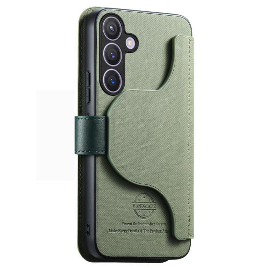 For Samsung Galaxy S24+ 5G Twill Fabric MagSafe RFID Anti-theft Zipper Wallet Leather Phone Case(Green)