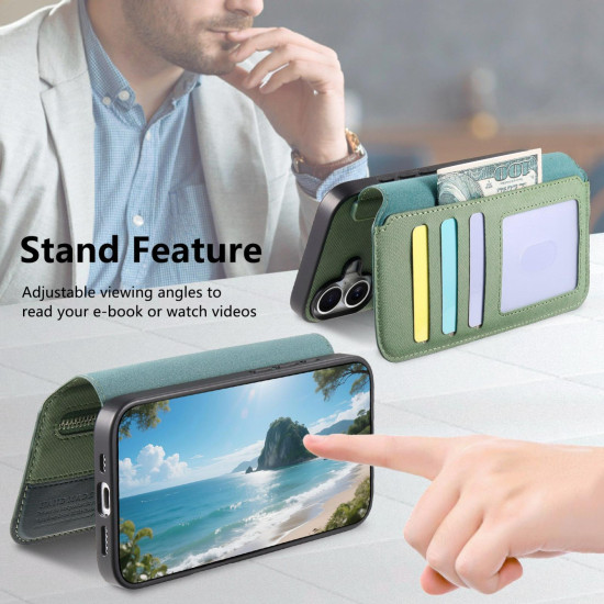 For Samsung Galaxy S24+ 5G Twill Fabric MagSafe RFID Anti-theft Zipper Wallet Leather Phone Case(Green)