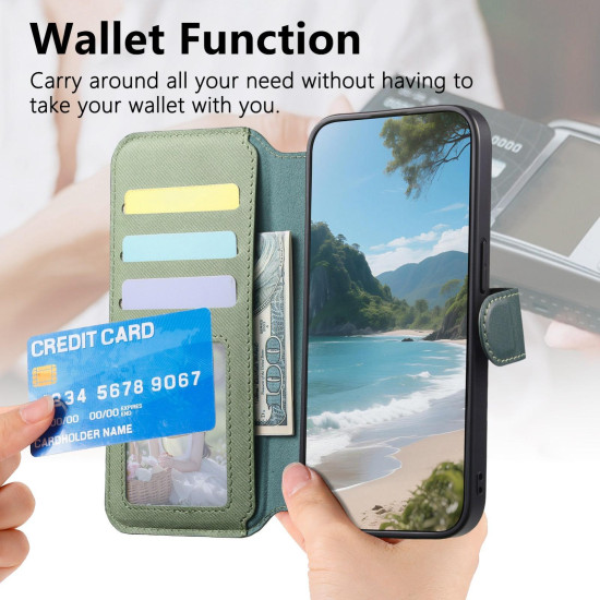 For Samsung Galaxy S24+ 5G Twill Fabric MagSafe RFID Anti-theft Zipper Wallet Leather Phone Case(Green)