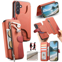 For Samsung Galaxy S24+ 5G Twill Fabric MagSafe RFID Anti-theft Zipper Wallet Leather Phone Case(Orange)