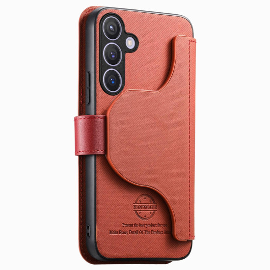 For Samsung Galaxy S24+ 5G Twill Fabric MagSafe RFID Anti-theft Zipper Wallet Leather Phone Case(Orange)