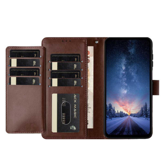 For Samsung Galaxy S24+ 5G Lambskin 8-card Slot Leather Phone Case(Brown)