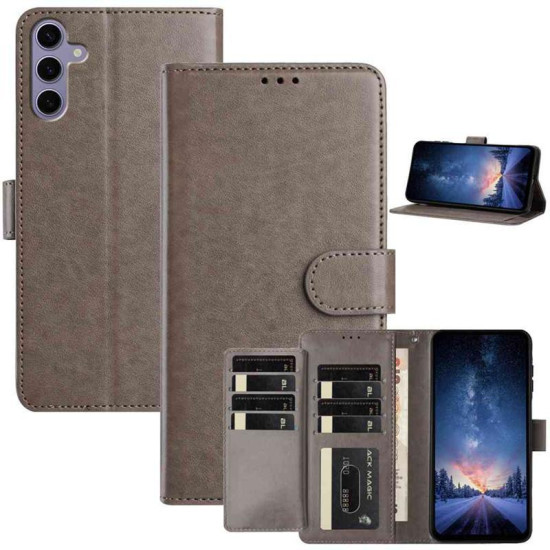 For Samsung Galaxy S24+ 5G Lambskin 8-card Slot Leather Phone Case(Grey)