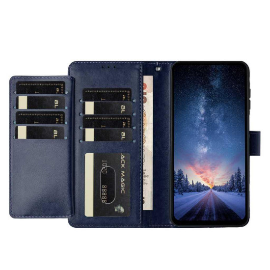 For Samsung Galaxy S24+ 5G Lambskin 8-card Slot Leather Phone Case(Dark Blue)