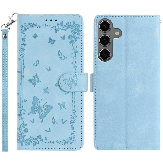 For Samsung Galaxy S24+ 5G Secret Garden Butterfly Pattern Leather Phone Case(Blue)