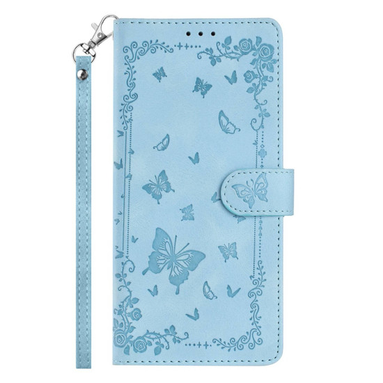 For Samsung Galaxy S24+ 5G Secret Garden Butterfly Pattern Leather Phone Case(Blue)