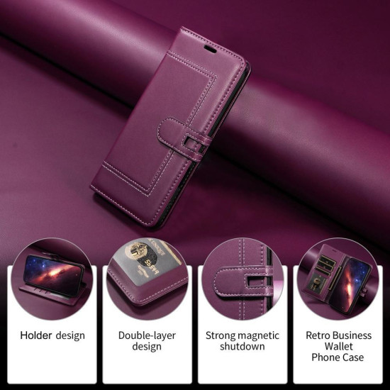 Samsung Galaxy S23+ 5G Stitched Magnetic Buckle Leather Phone Case(Purple)