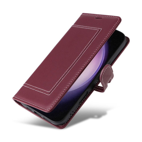 Samsung Galaxy S23+ 5G Stitched Magnetic Buckle Leather Phone Case(Red)