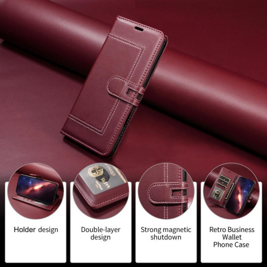 Samsung Galaxy S23+ 5G Stitched Magnetic Buckle Leather Phone Case(Red)