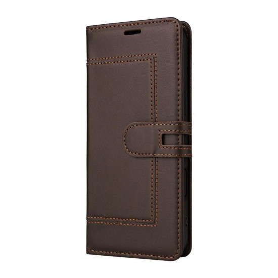 Samsung Galaxy S23+ 5G Stitched Magnetic Buckle Leather Phone Case(Coffee)